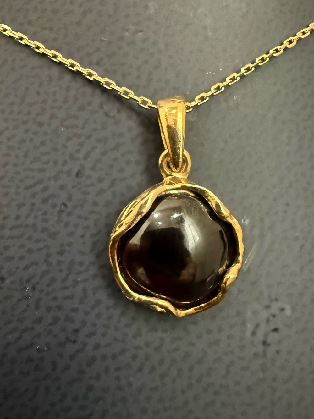 Vintage 925 Sterling Gold Vermeil Garnet Gemstone Cabochon Pendant 17” Necklace